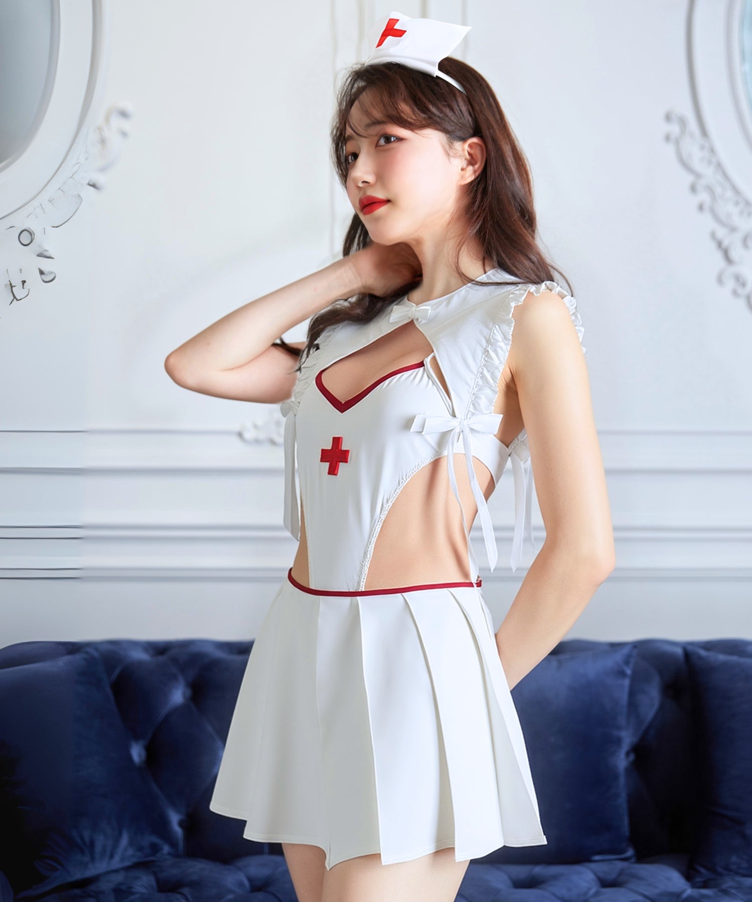 Sexy nurse with bold cut