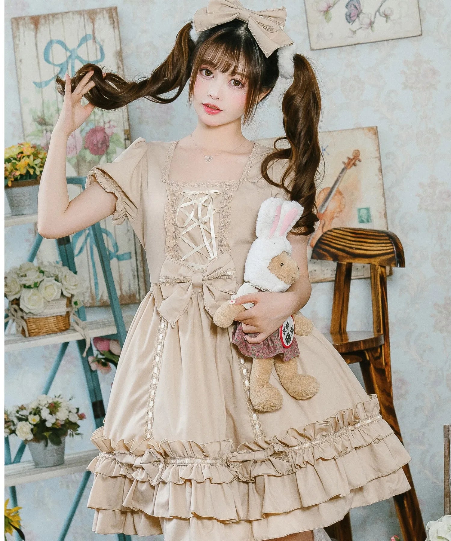 ケープつきはしごレースのリボンドレス(袖取り外し可能♪) | BODYLINE ケープつきはしごレースのリボンドレス(袖取り外し可能♪) | BODYLINE