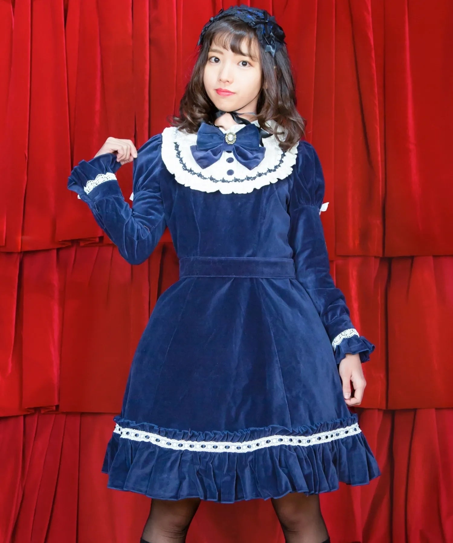 Classic Velour Dress with Cameo Ribbon