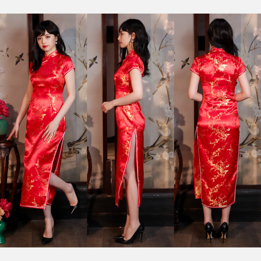 Cheongdress long length plum flower pattern