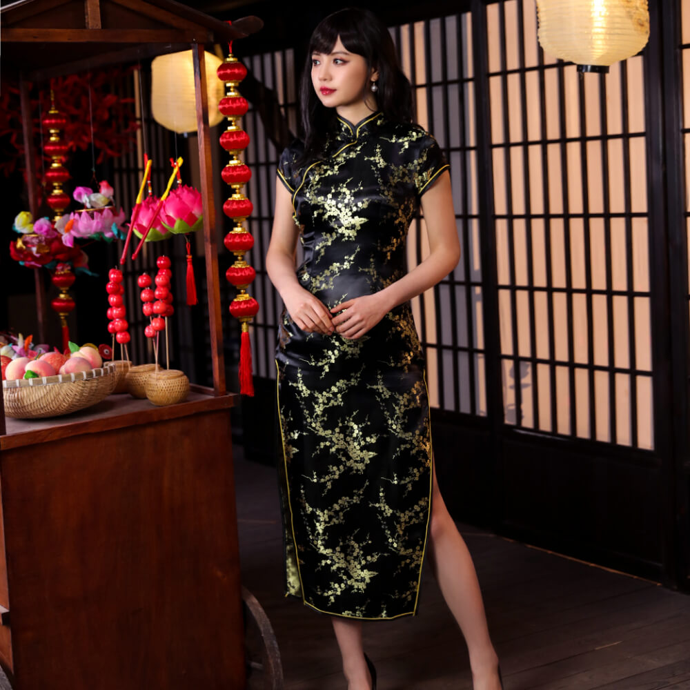 Cheongdress long length plum flower pattern