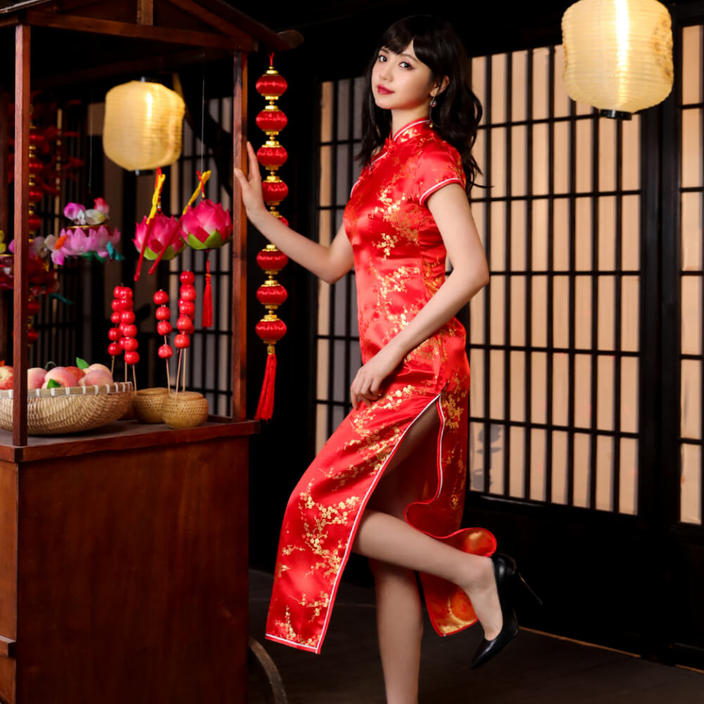 Cheongdress long length plum flower pattern