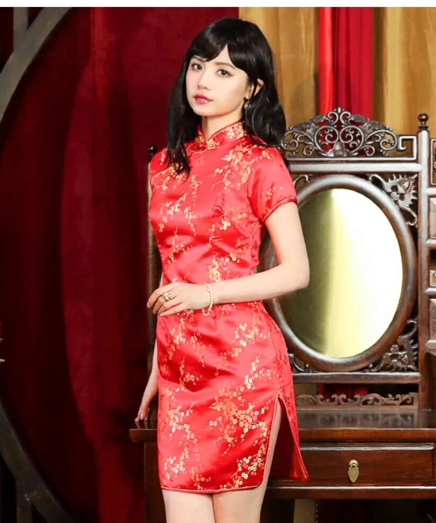 チャイナドレス 梅柄ショート