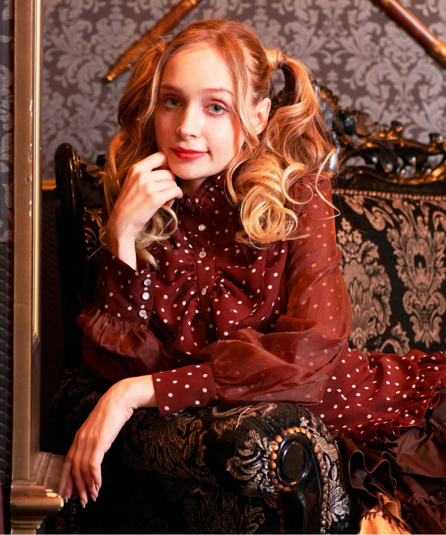 Volewume sleeve polka dot sheer blouse