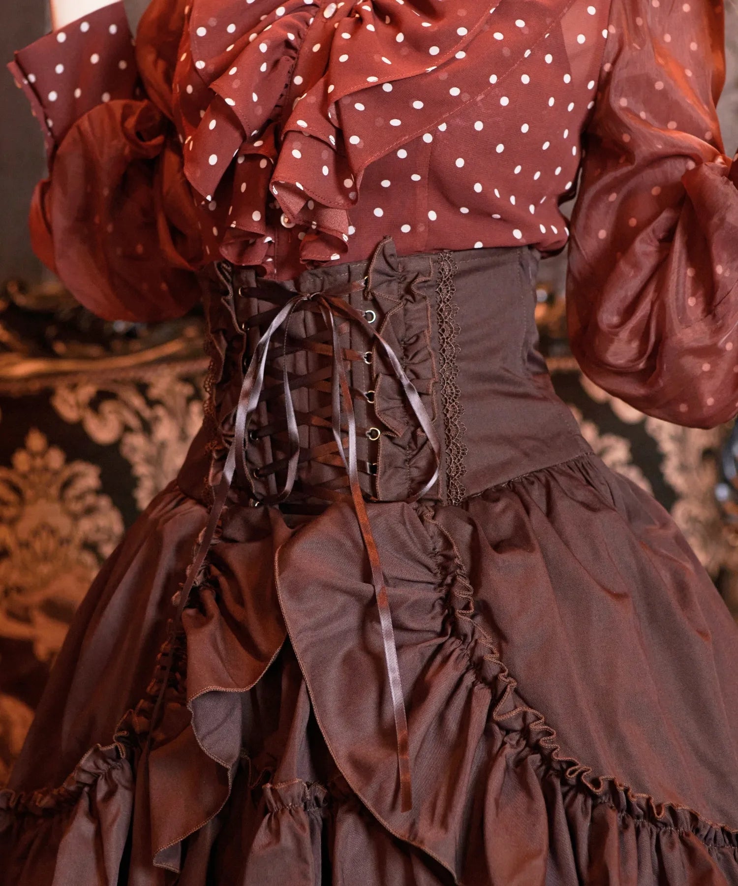 Volewume sleeve polka dot sheer blouse