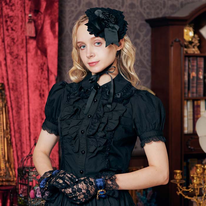 Black lace glove with ribbon