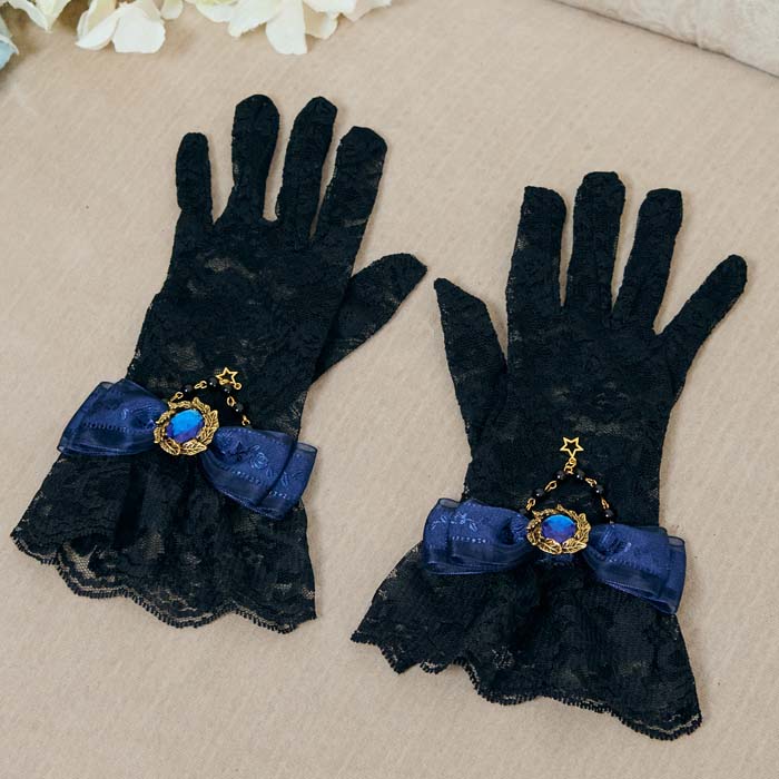 Black lace glove with ribbon