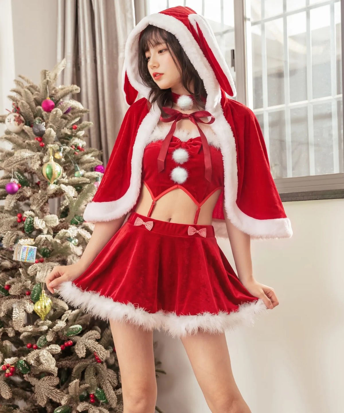 うさみみケープつきセクシーサンタセットアップ