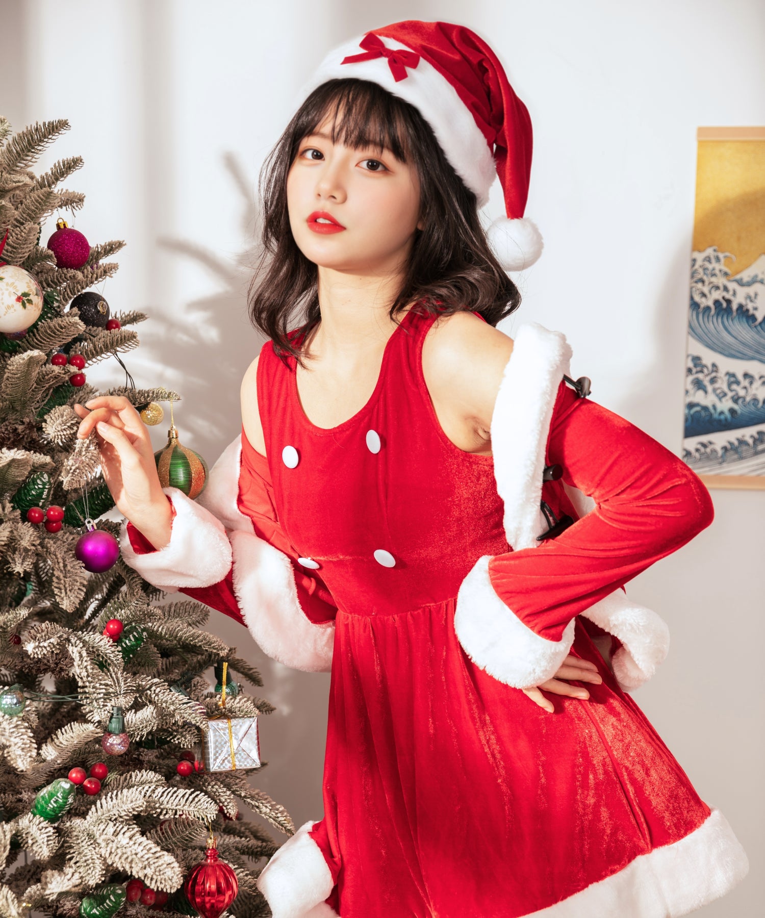 プチリボンのファーサンタ帽