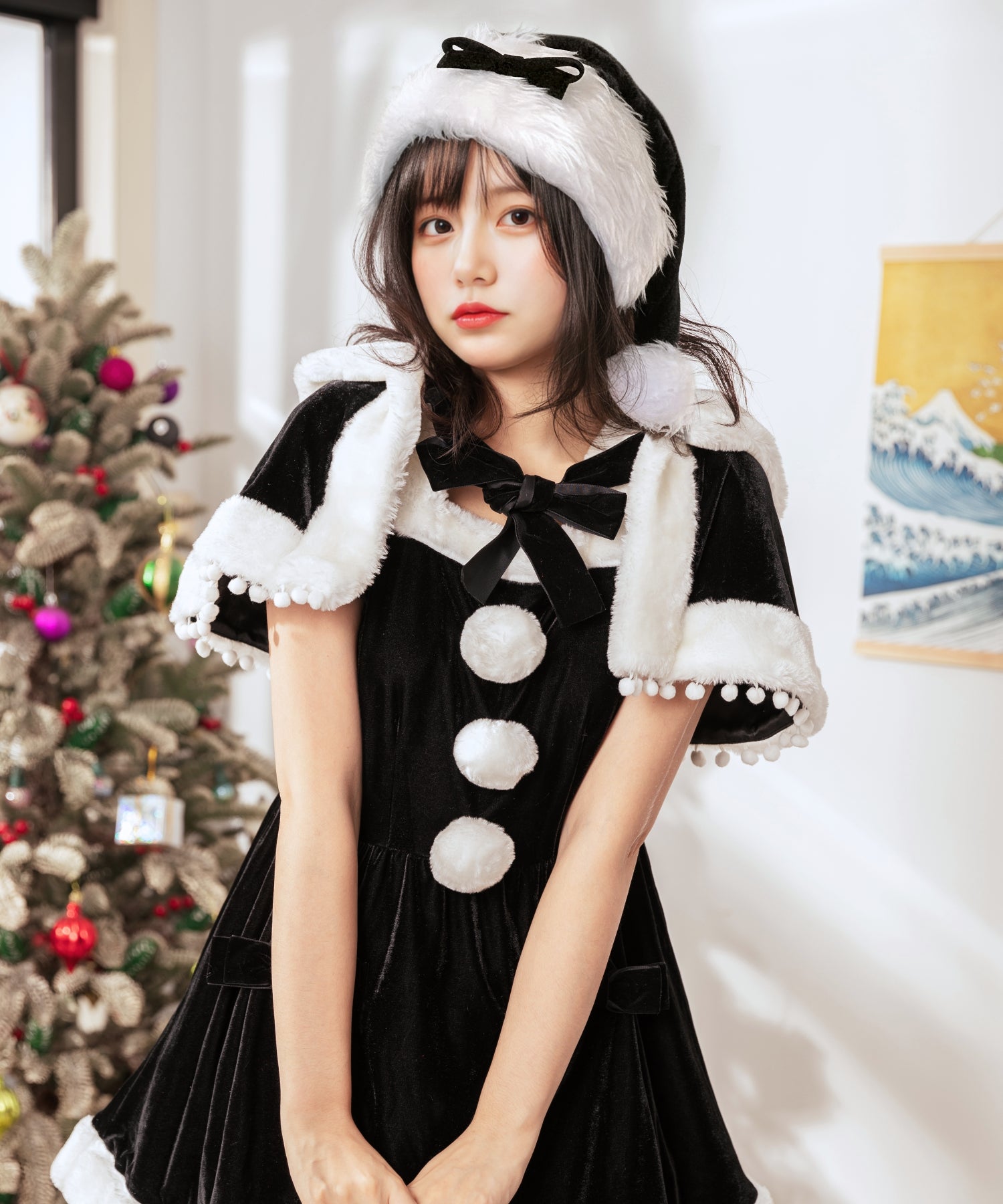 プチリボンのファーサンタ帽