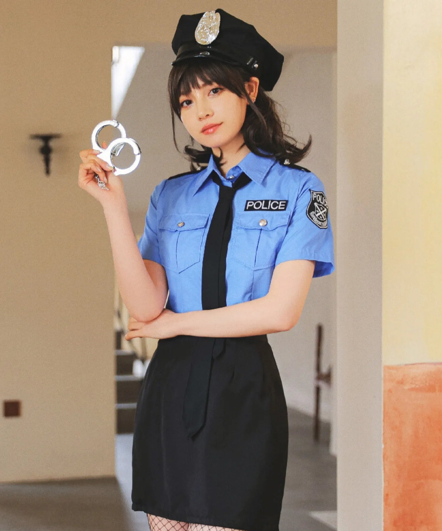 Luxury set! Police costume in saxe blue and black