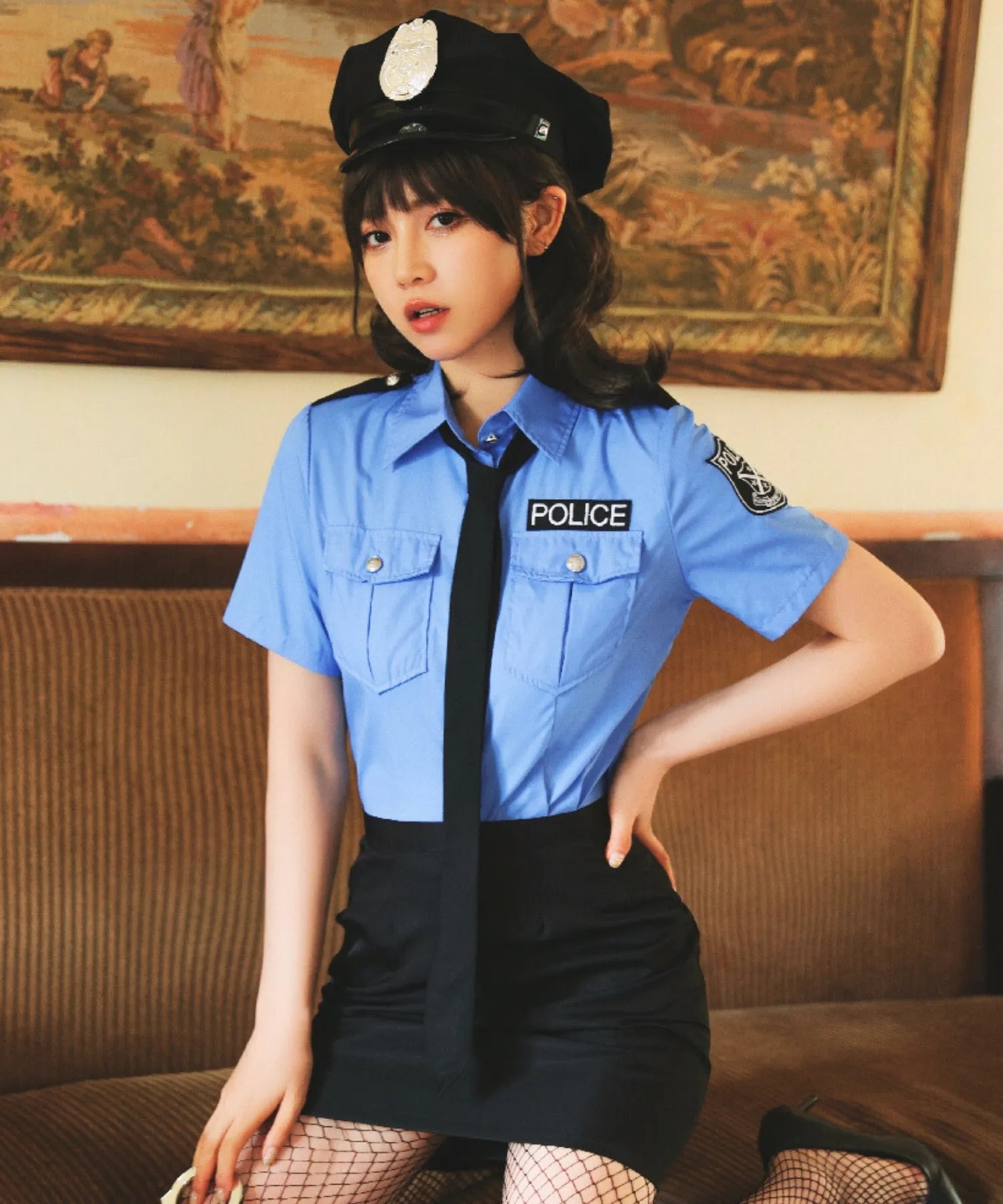 Luxury set! Police costume in saxe blue and black