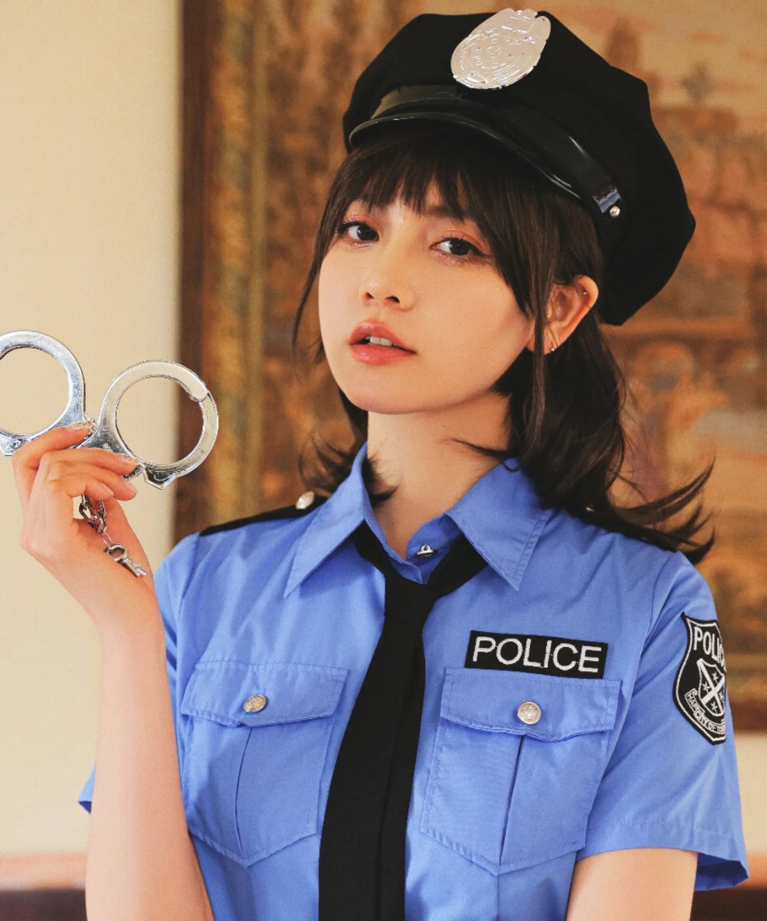 Luxury set! Police costume in saxe blue and black