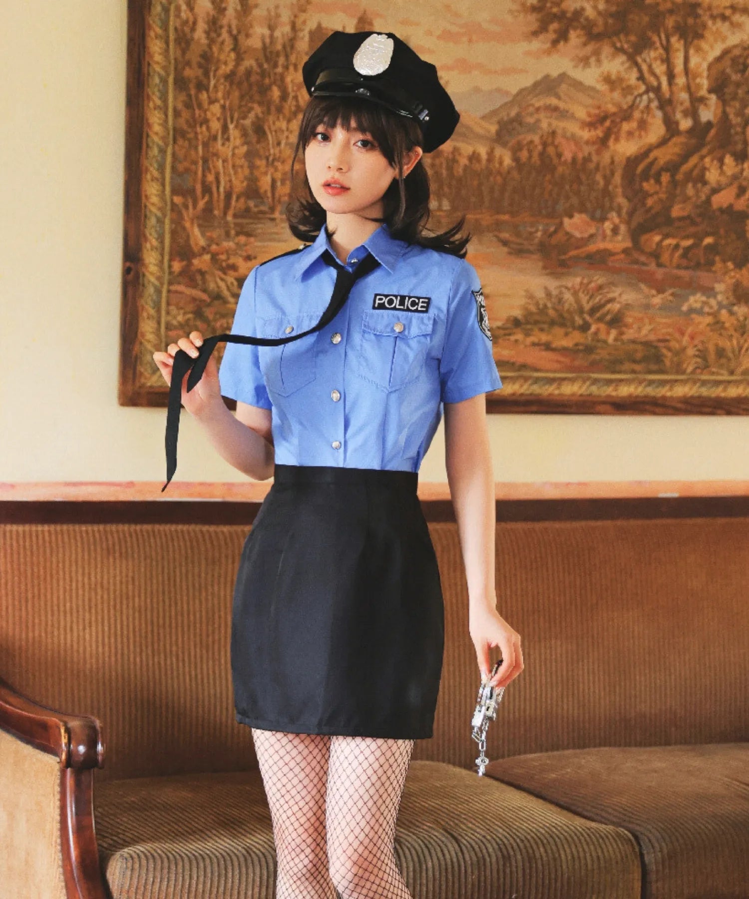 Luxury set! Police costume in saxe blue and black