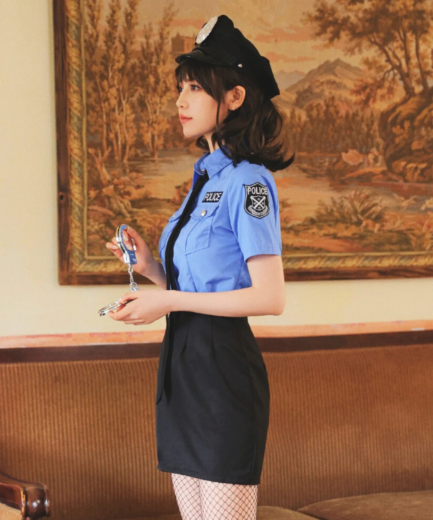 Luxury set! Police costume in saxe blue and black