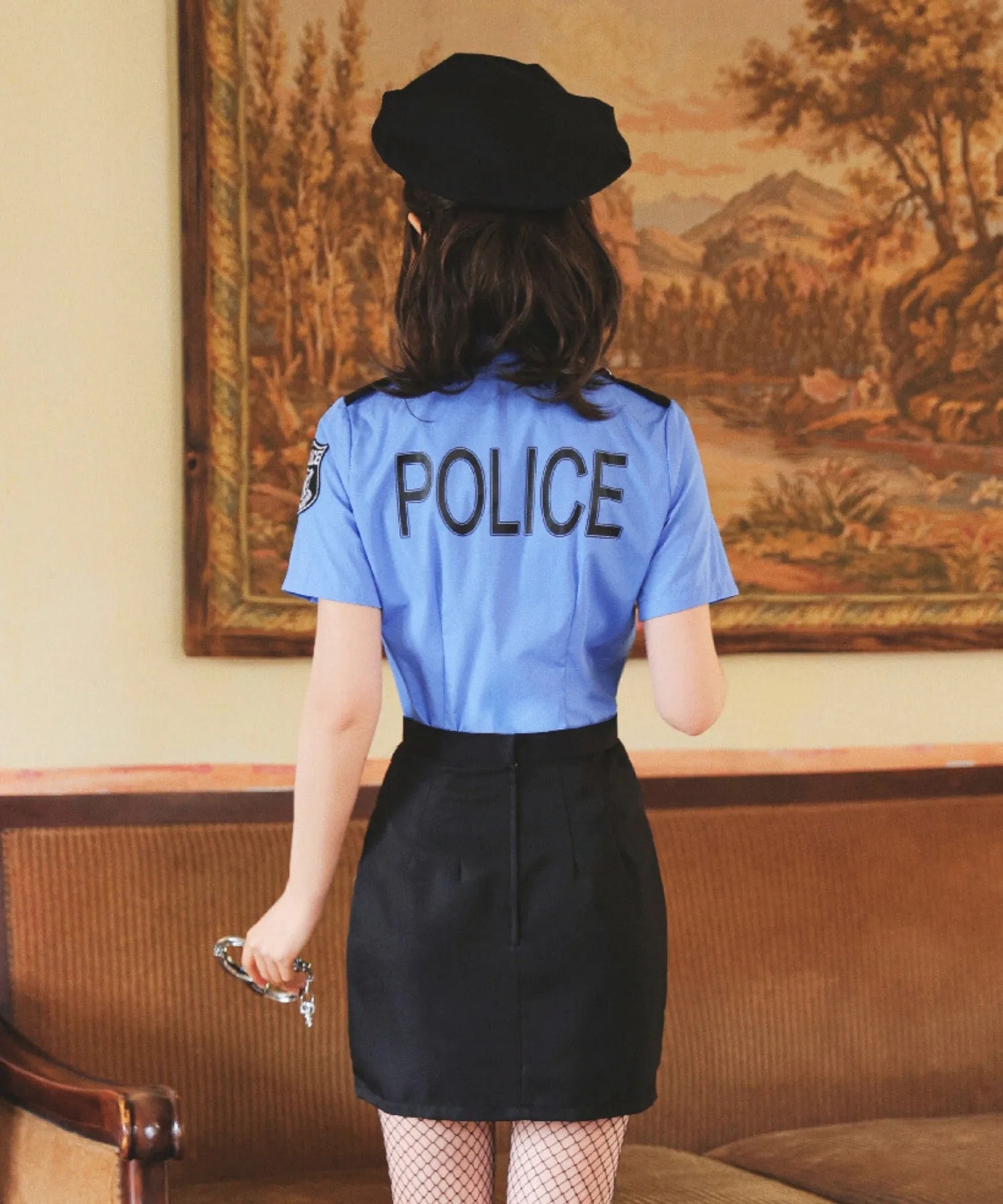 Luxury set! Police costume in saxe blue and black