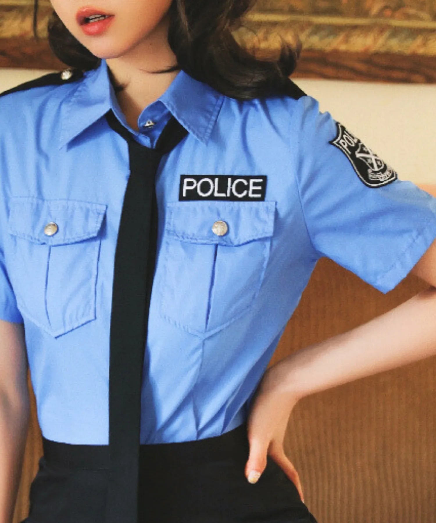Luxury set! Police costume in saxe blue and black
