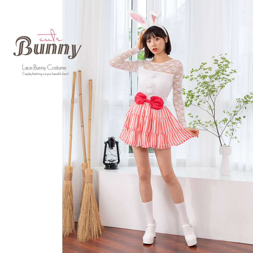 Setup of racing lace tops and striped skirts with rabbit ear