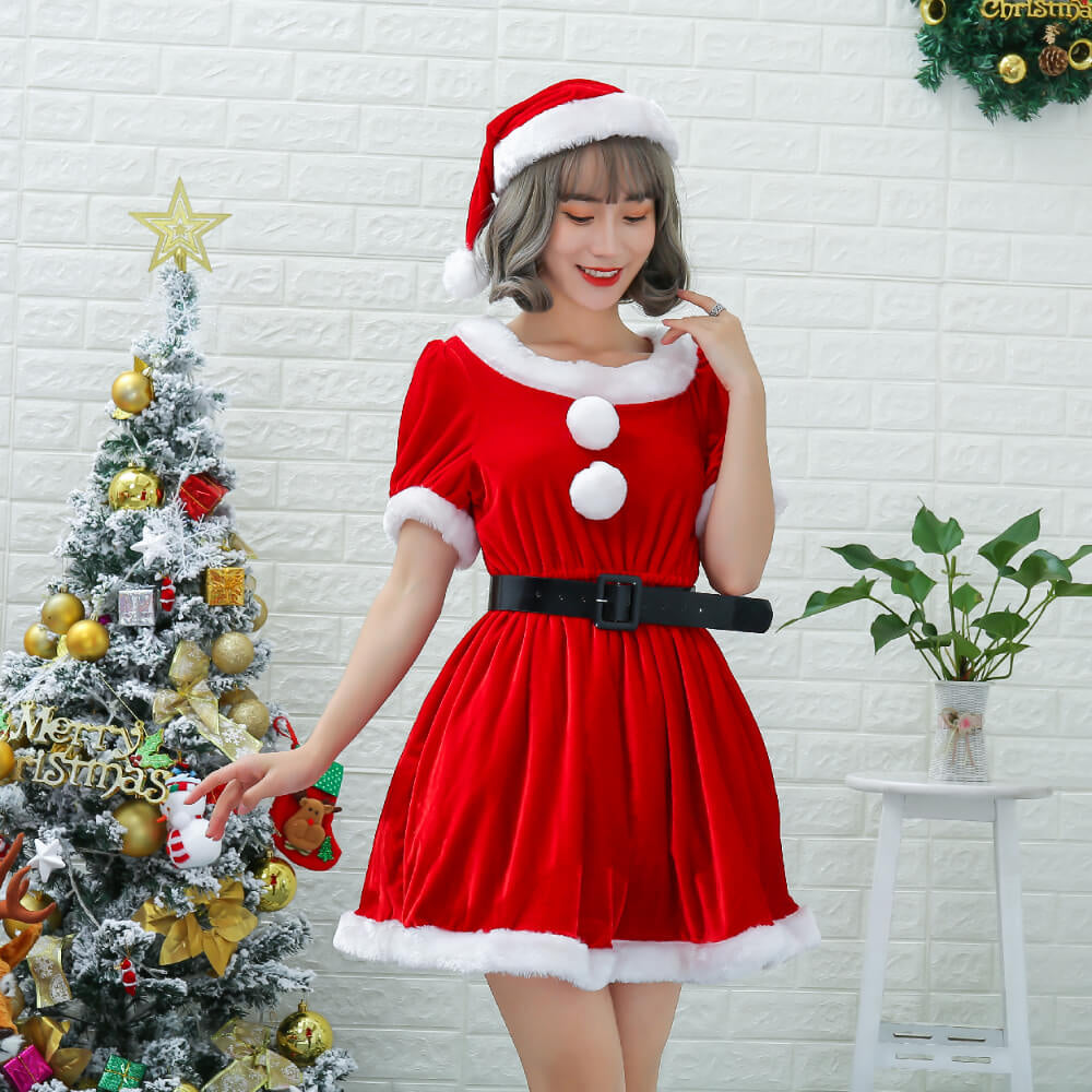 Santa short-sleeved mini dress with belt