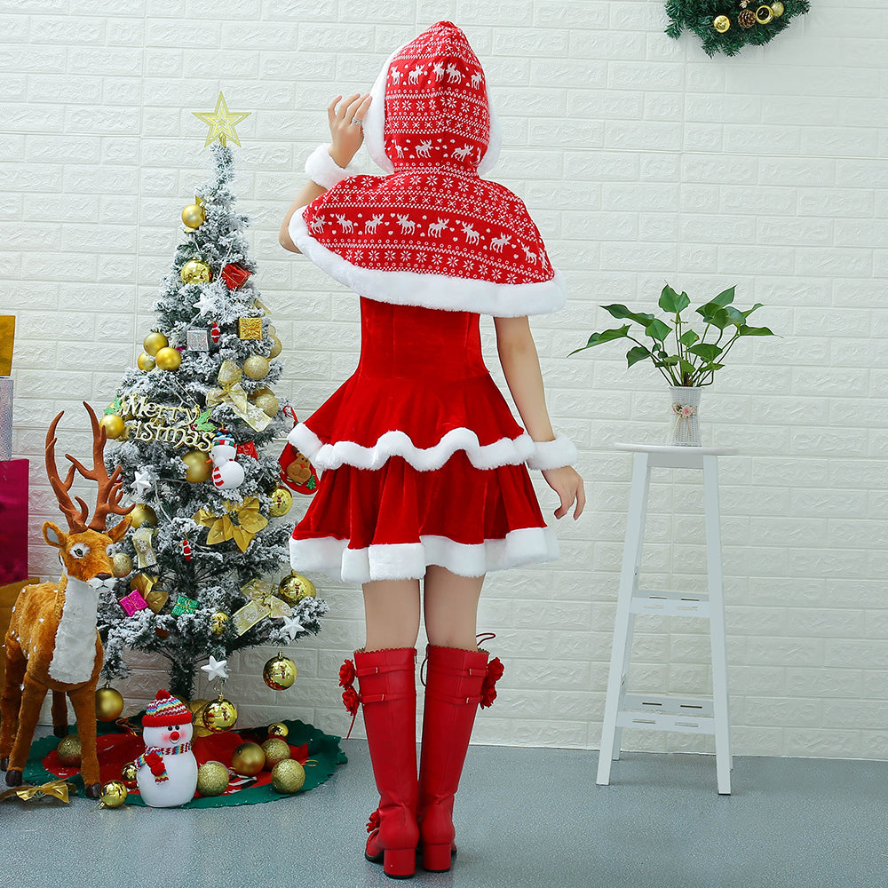Santa dress with cape in Nordic pattern