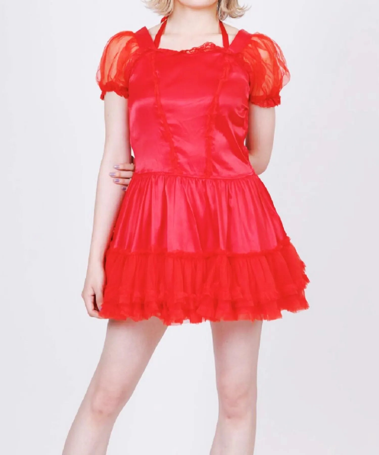 Small Devil style OnePiece Satin Red Dress