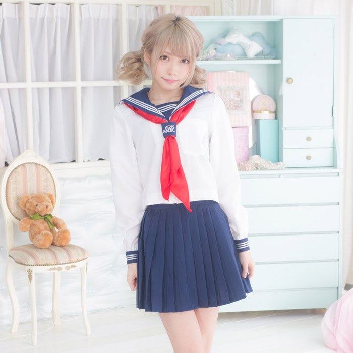 Scarf fastened embroidery dark blue x white x red scarf long sleeve sailor suit