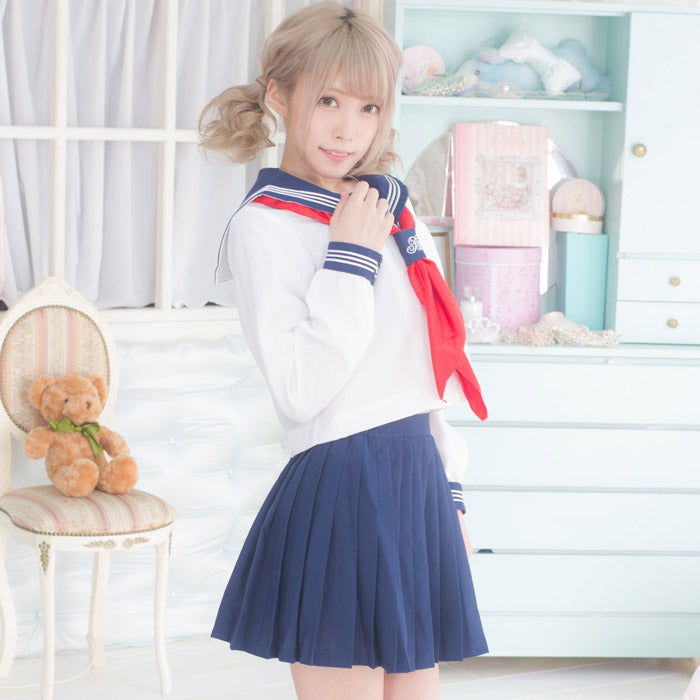 Scarf fastened embroidery dark blue x white x red scarf long sleeve sailor suit