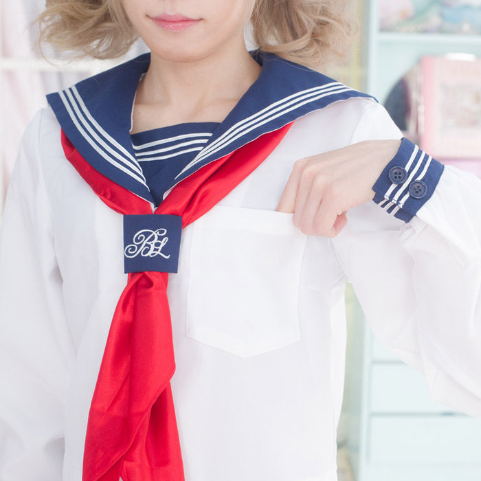 Scarf fastened embroidery dark blue x white x red scarf long sleeve sailor suit