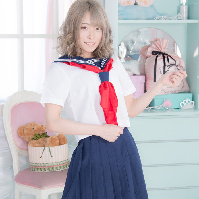 Navy blue x white x red length Sailor suit