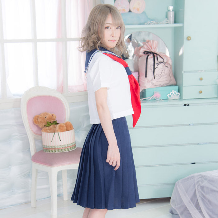 Navy blue x white x red length Sailor suit