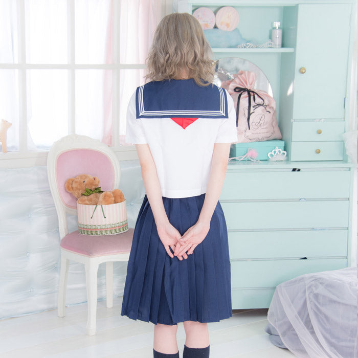 Navy blue x white x red length Sailor suit