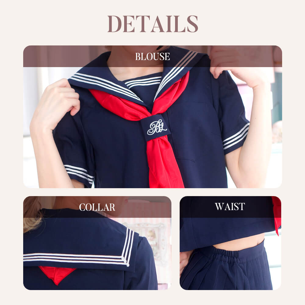 Navy blue short-sleeved sailor suit