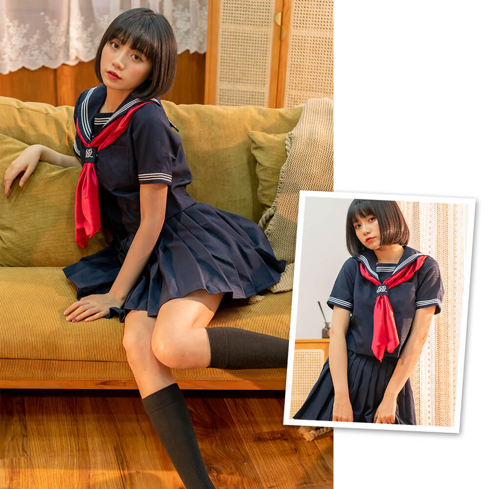 Navy blue short-sleeved sailor suit