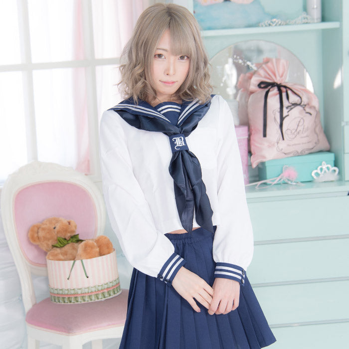 Navy blue sailor suit with embroidered scarf