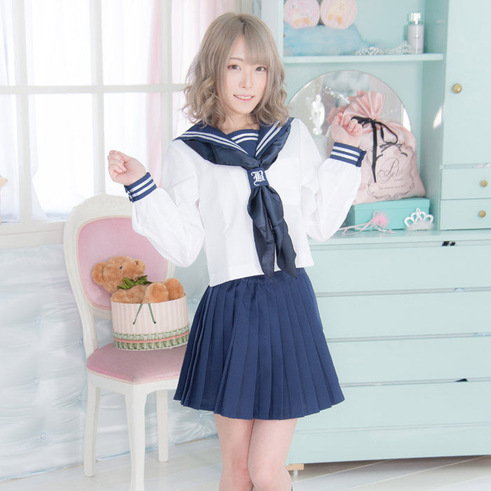 Navy blue sailor suit with embroidered scarf
