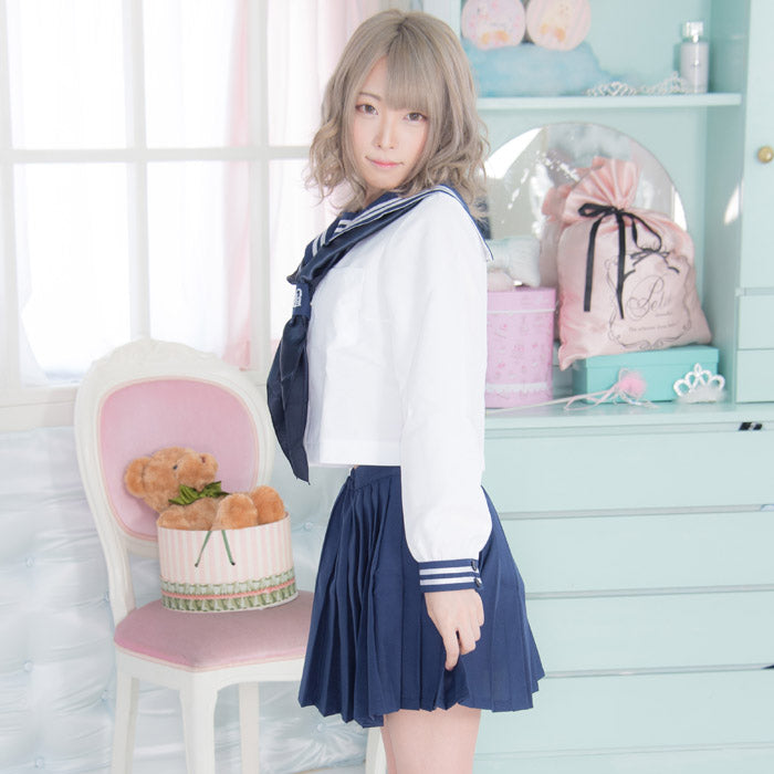 Navy blue sailor suit with embroidered scarf