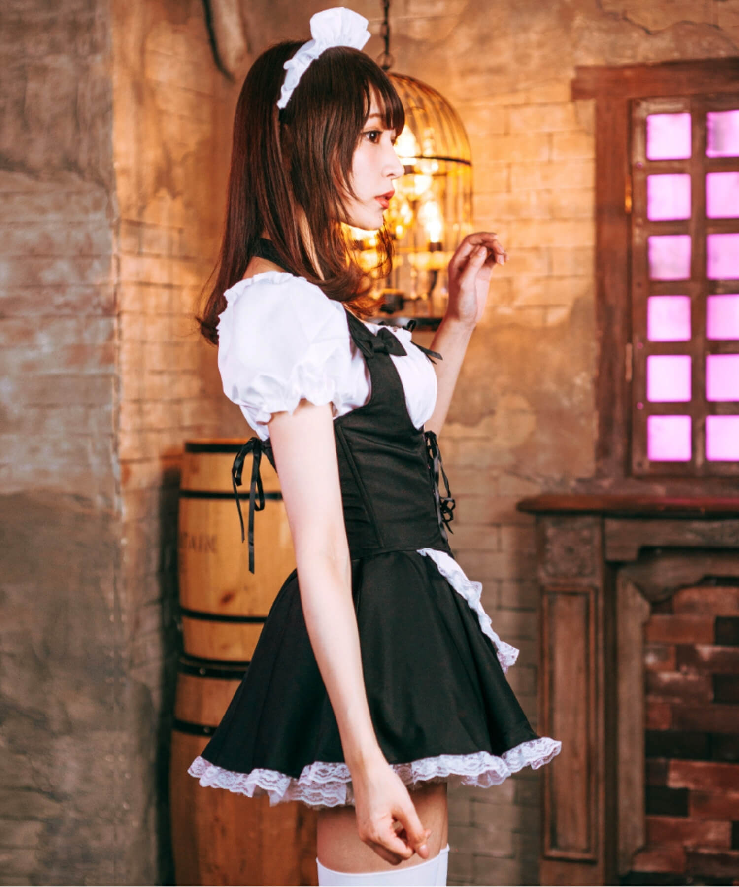 フレンチメイド! 編み上げコルセットの白黒メイド3点セット