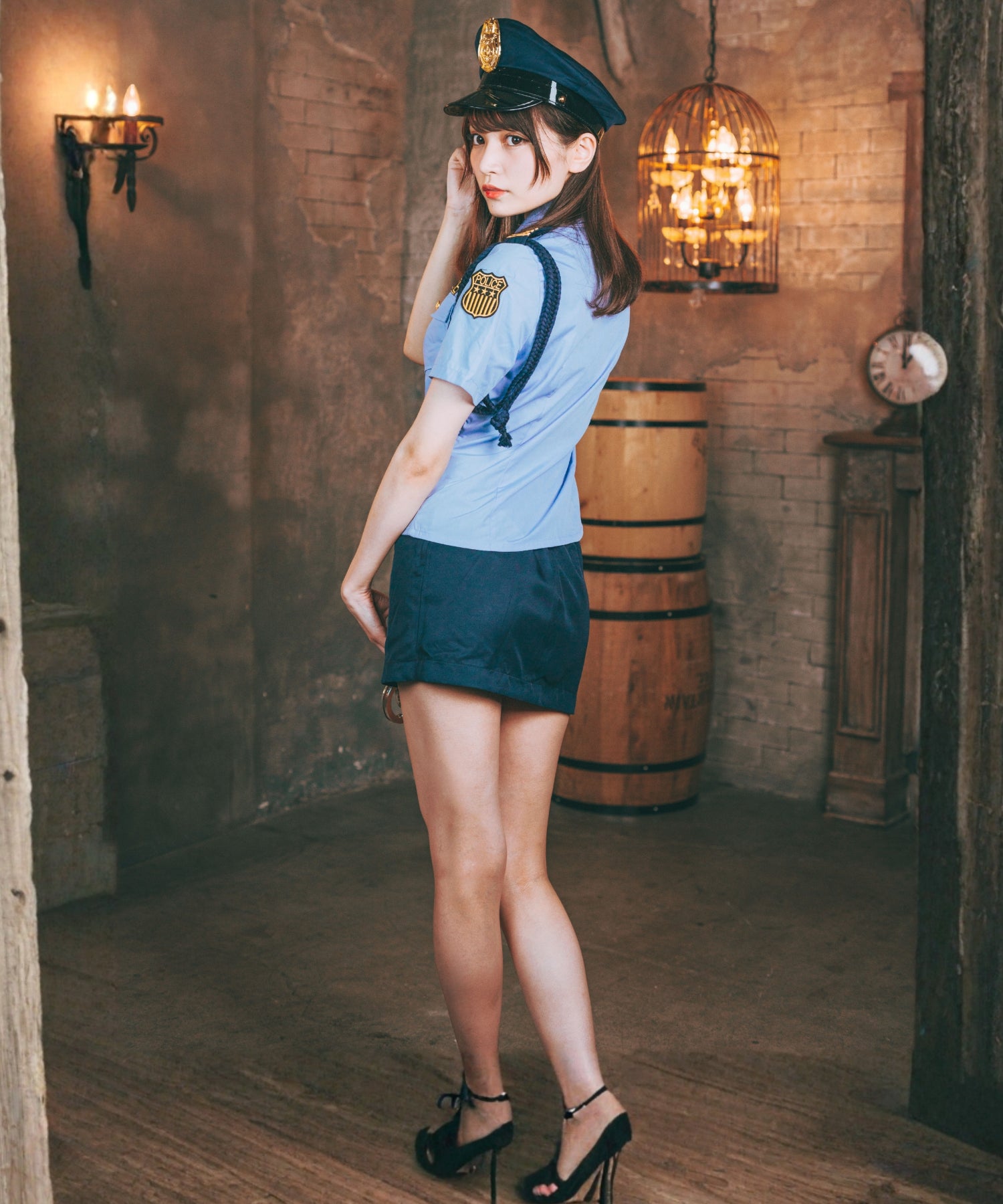 手錠付きサックスカラーシャツポリスコスチューム6点セット