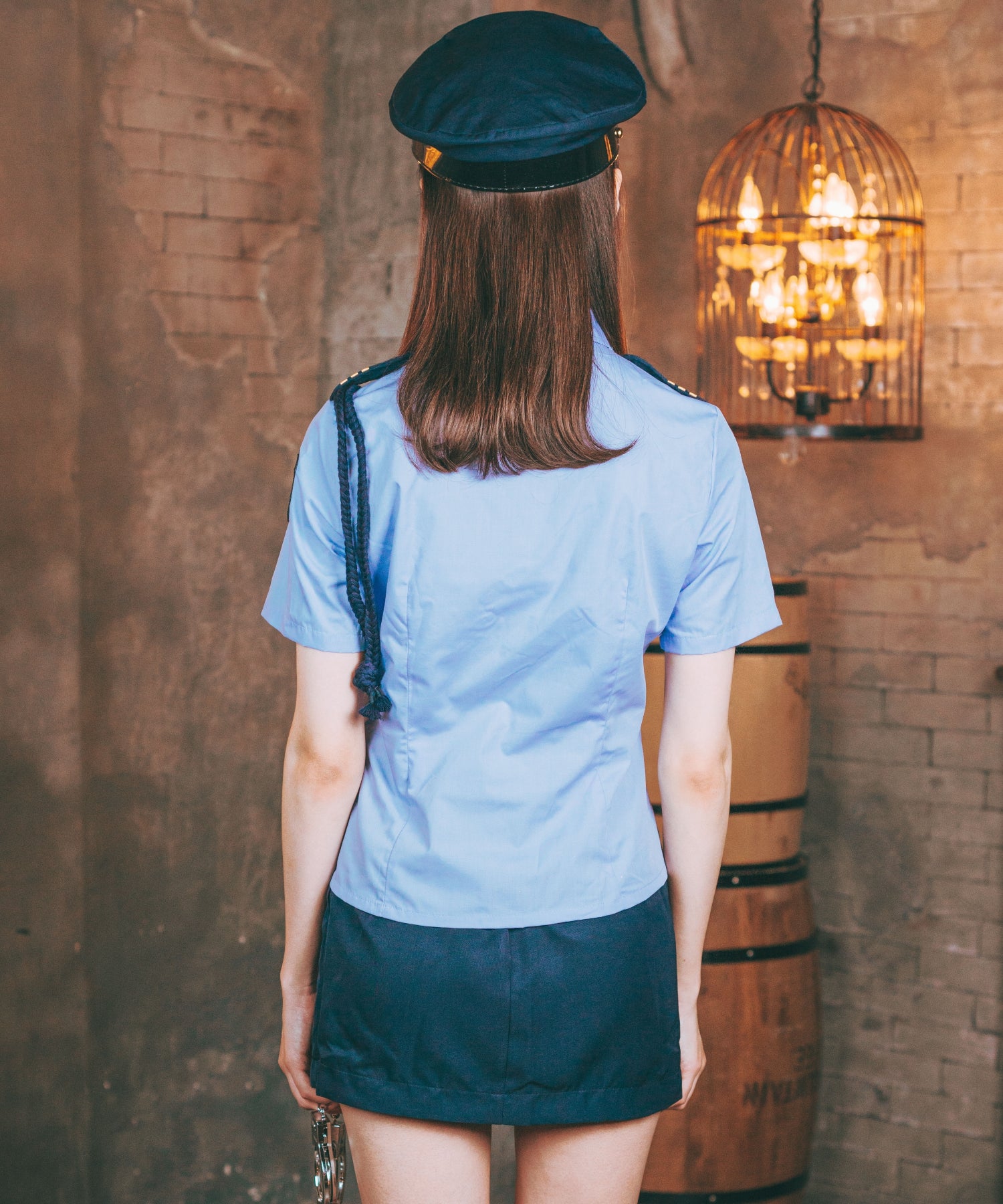 手錠付きサックスカラーシャツポリスコスチューム6点セット