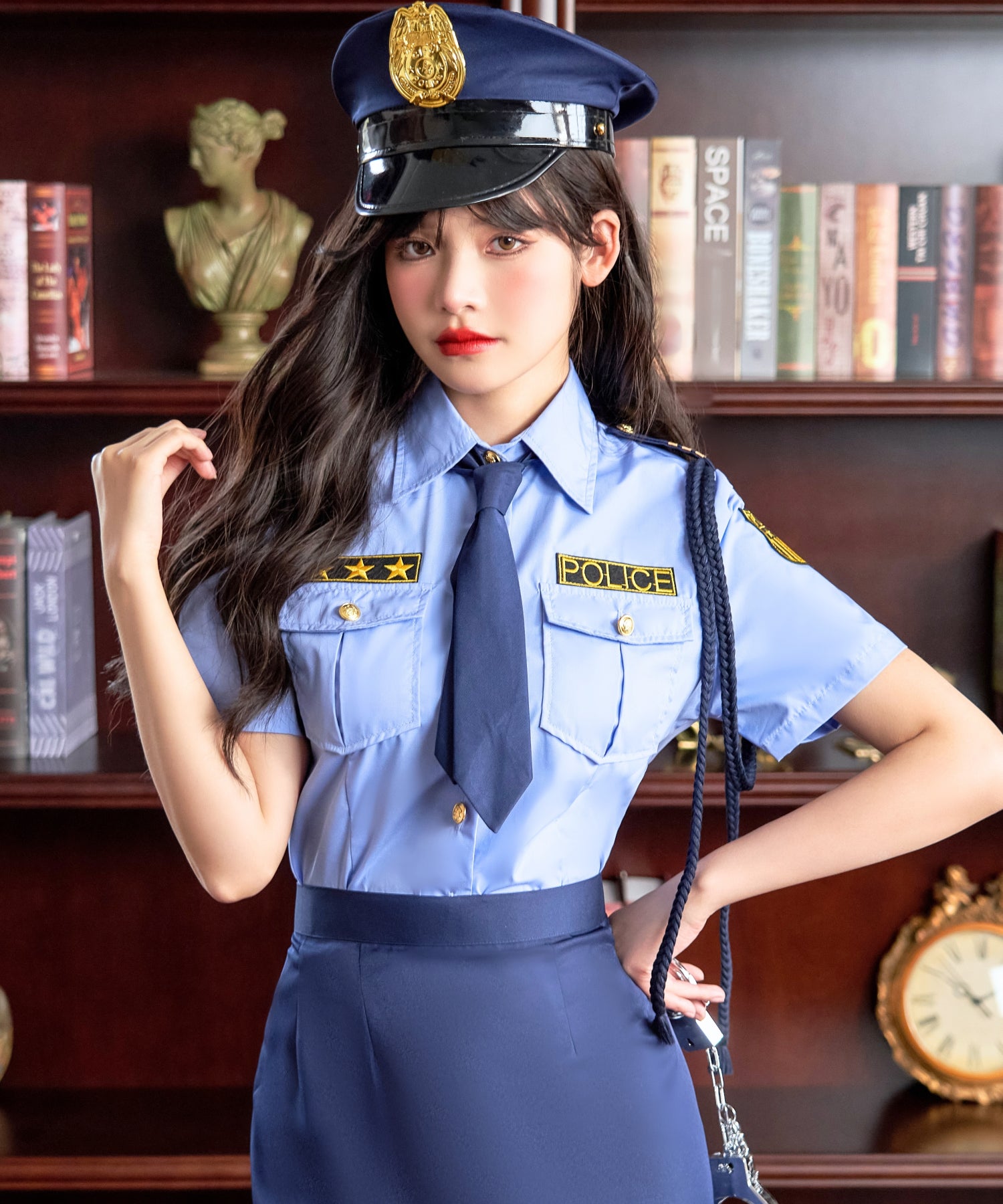 サックスブルーシャツ×ネイビーミニスカート ポリスセット