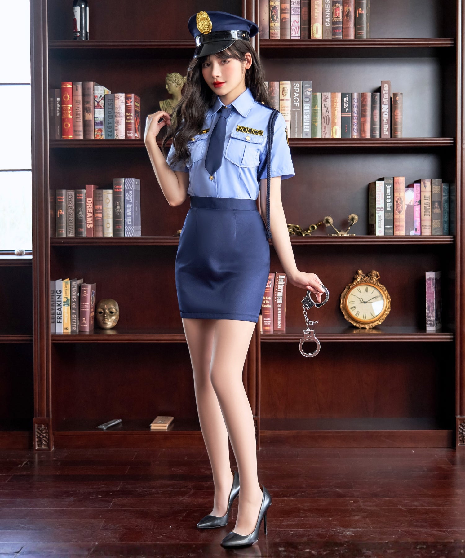 サックスブルーシャツ×ネイビーミニスカート ポリスセット