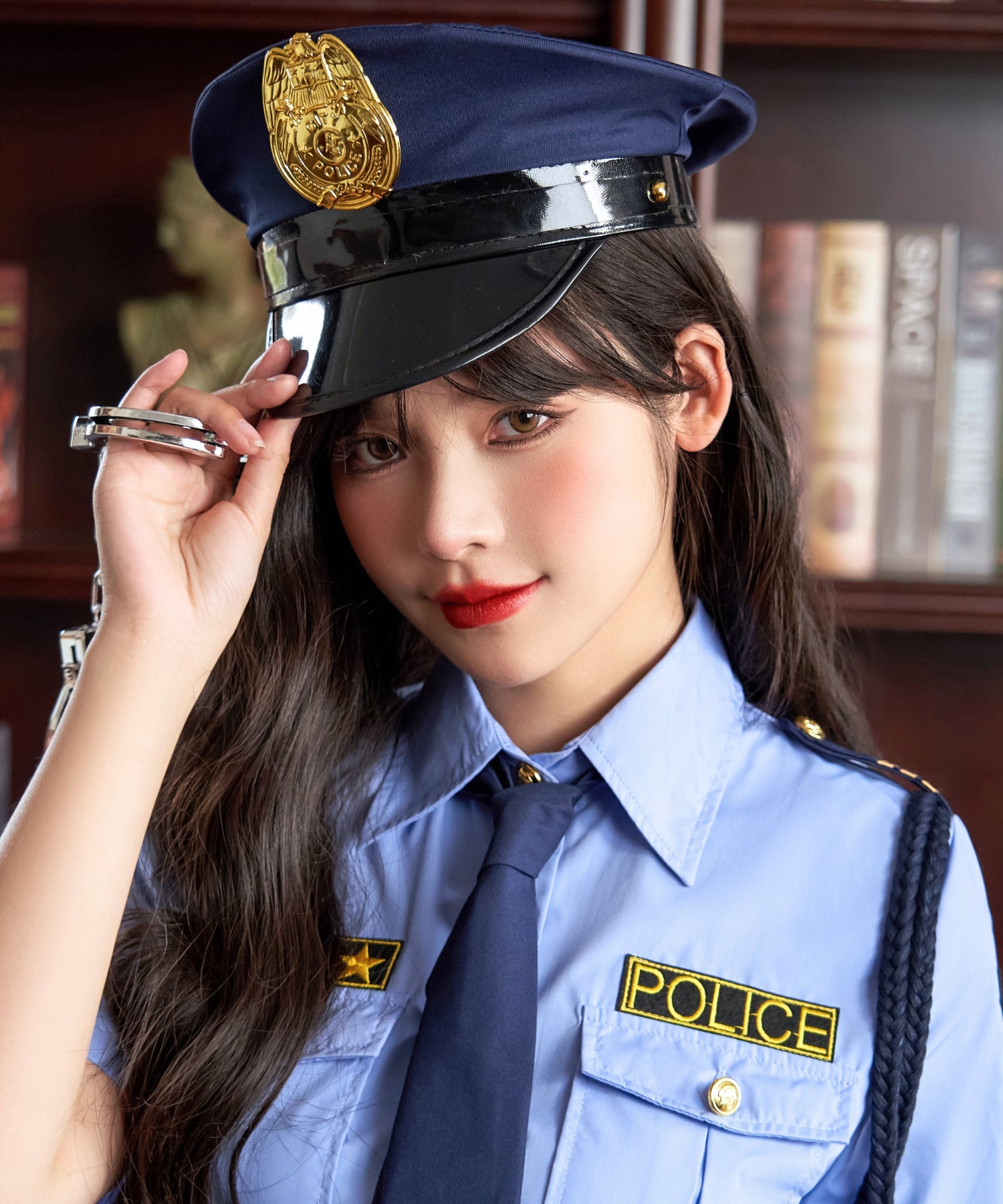 サックスブルーシャツ×ネイビーミニスカート ポリスセット