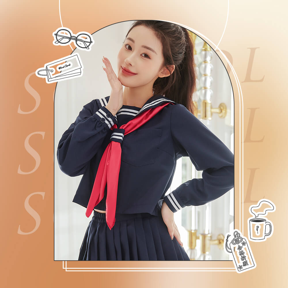 Standard sailor uniform of navy blue and red scarf