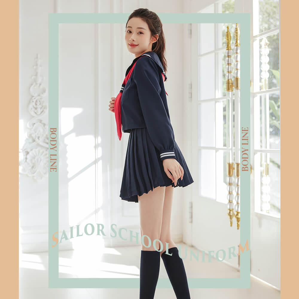 Standard sailor uniform of navy blue and red scarf