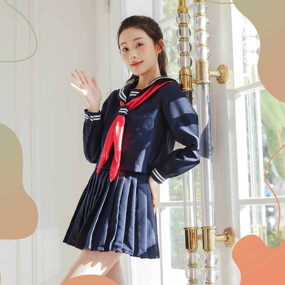 Standard sailor uniform of navy blue and red scarf