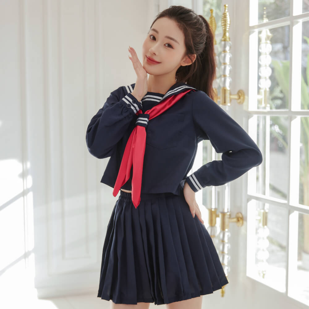 Standard sailor uniform of navy blue and red scarf