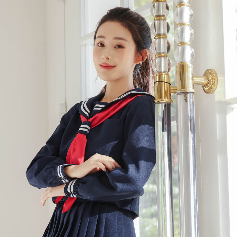 Standard sailor uniform of navy blue and red scarf