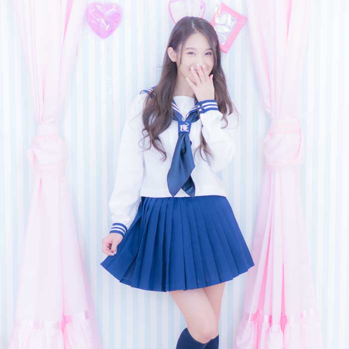 Navy x white 2 lines long sleeve sailor suit