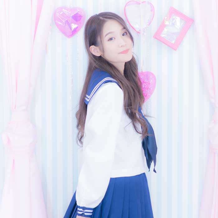 Navy x white 2 lines long sleeve sailor suit