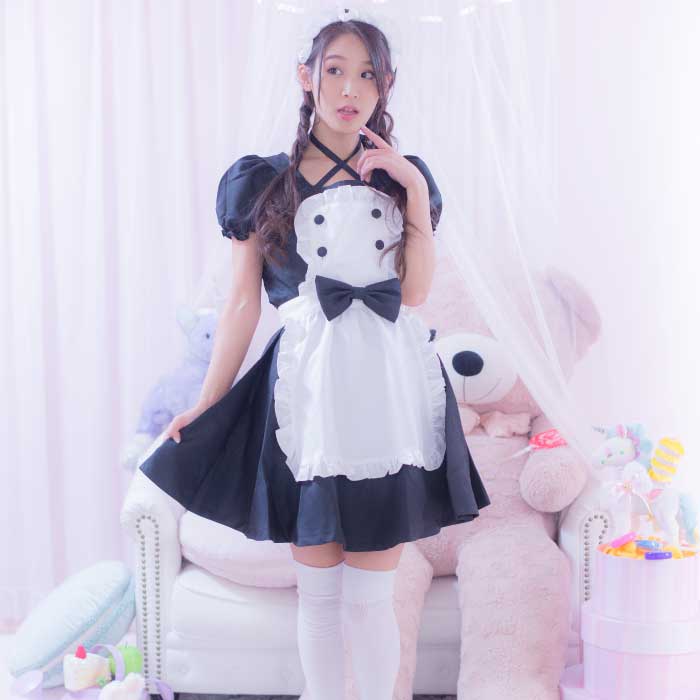 Front button frilling apron maid